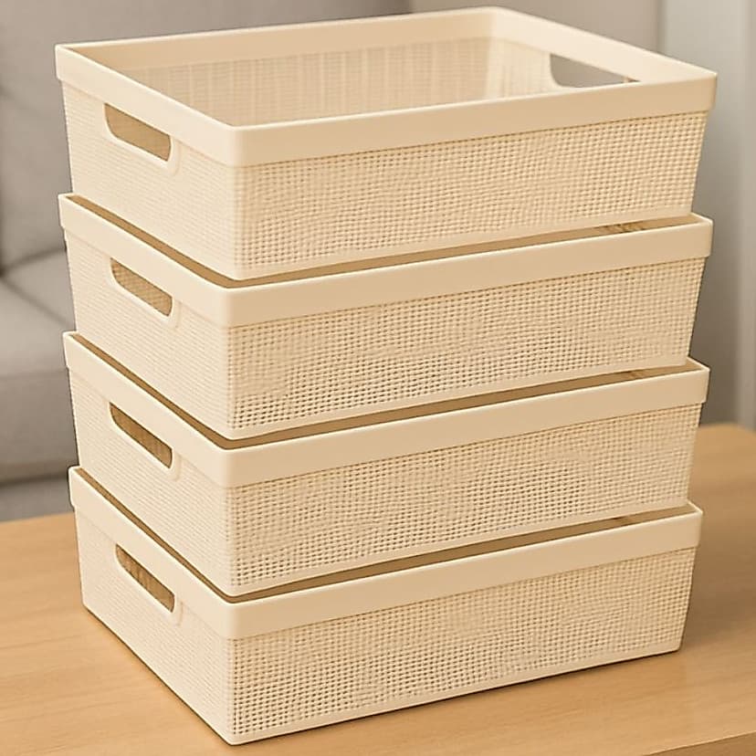 Kit Cestos Organizadores Resistentes 5,2 Litros Grande Multiuso Lavanderia Escritório Banheiro Closet Plástico Rattan