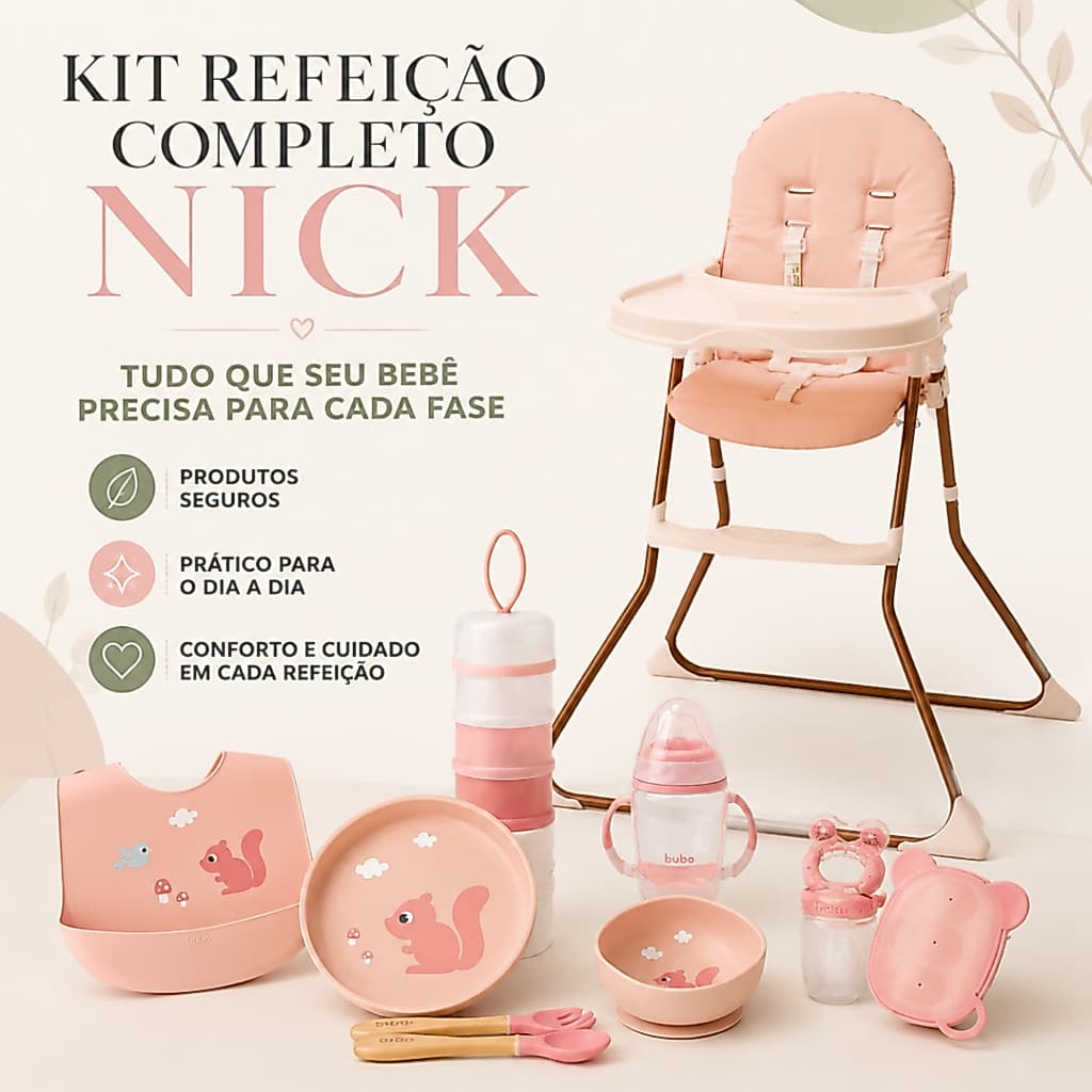 Cadeira Papinha Nick Galzerano Kit Alimentação Bebê Buba Copo Treinamento Potes Empilháveis