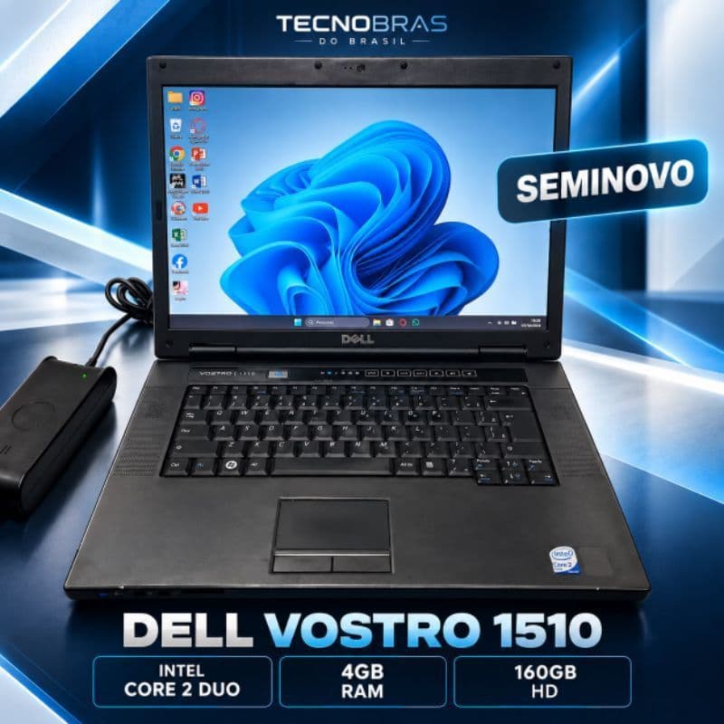 Notebook Dell Vostro 1510 Intel Core 2 Duo T5670 4GB RAM 160GB HD Windows 11 Pro
