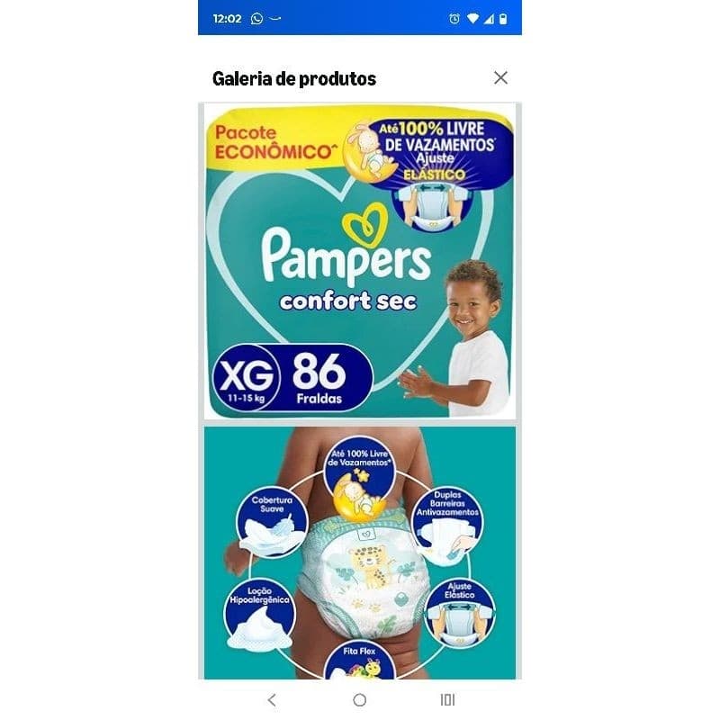 Fralda Pampers Confort Sec XG 86 Fraldas 11-15 kg Ajuste Elástico Pacote Econômico
