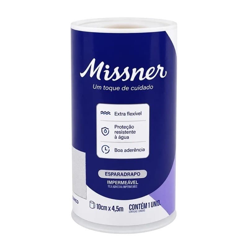 Esparadrapo Impermeável Missner 10cm x 4,5m Extra Flexível Resistente à Água - Kit c/3, kit c/6 ou Kit c/12