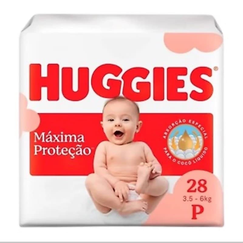 Fralda Huggies Máxima Proteção Tamanho P 28 Unidades 3.5-6kg Absorção Especial