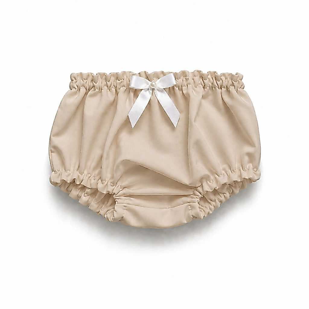 Calcinha Tapa Fralda Bege Enxoval Premium Bebe Menina 100% Algodão Confortável Forro Duplo Batizado Festa Verão