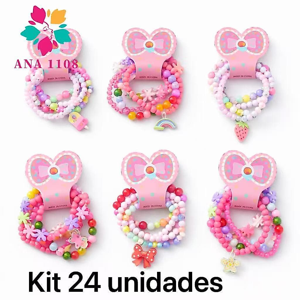 ANA 1108 Kit 24 pulseiras lindas infantis de miçanga