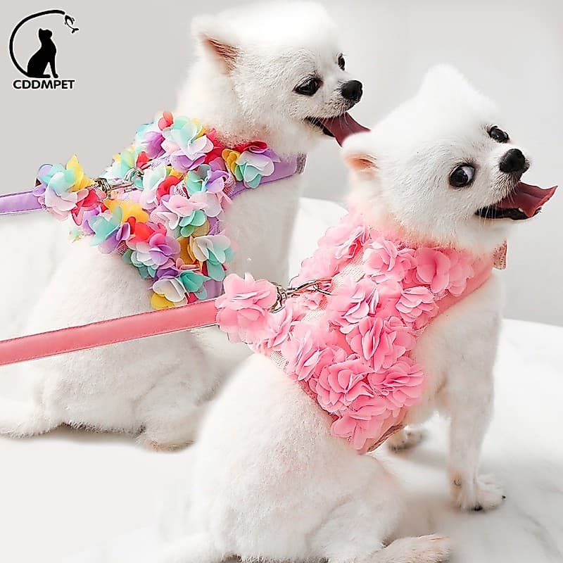 Coleira Peitoral Com Guia Para Cachorro Cães Pequenos Colete De Gatos Com Flores Pinscher