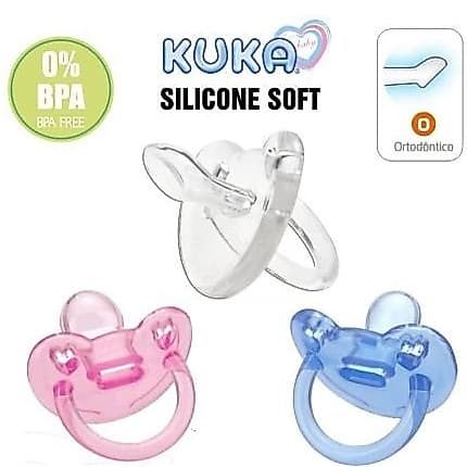 Chupeta Kuka 100% Silicone Soft Ortodôntica C/ Alça Para Bebês de Tm1  0-6 Meses e Prendedor de Fita