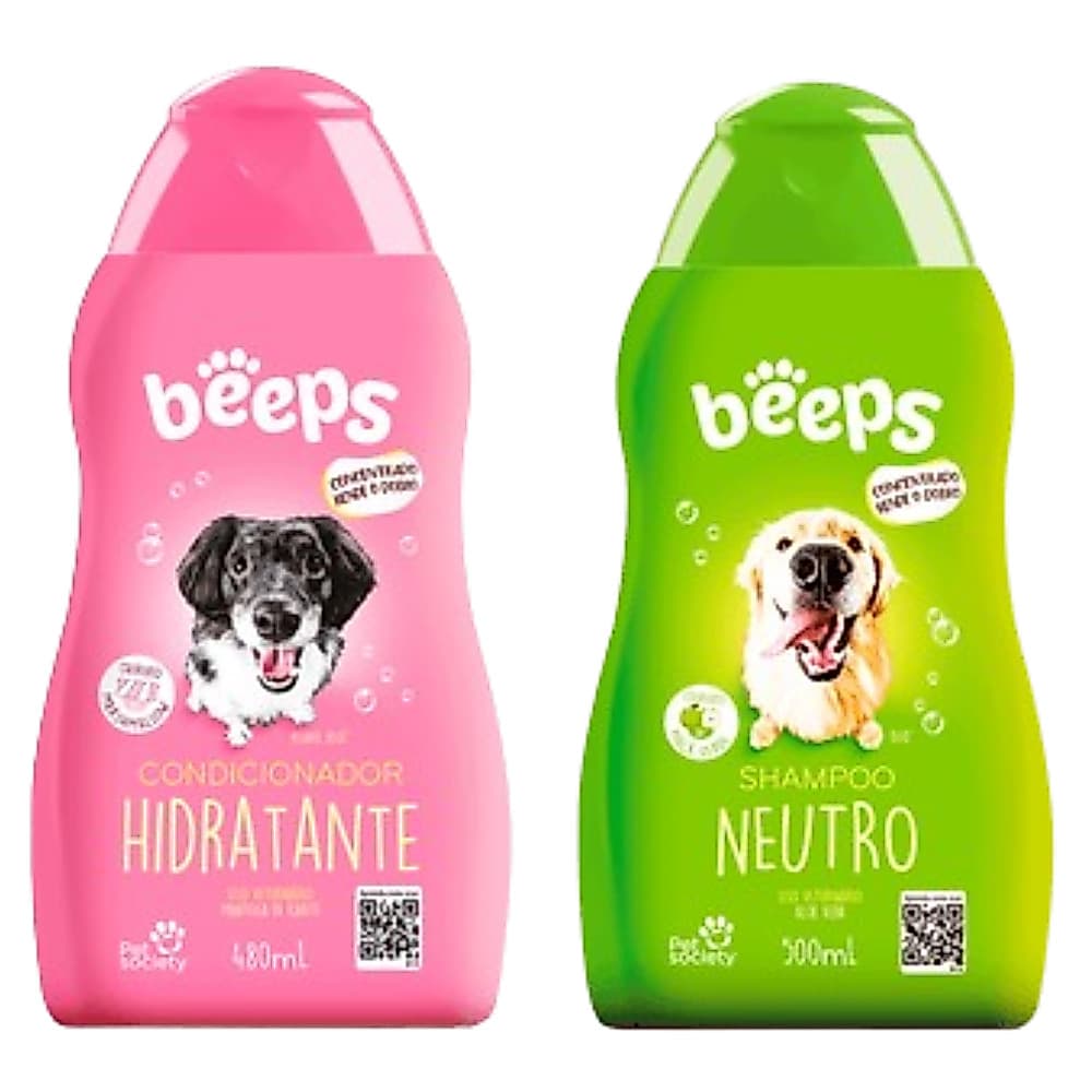 Kit Shampoo E Condicionador Para Cães E Gatos Beeps Pet Society 500ML