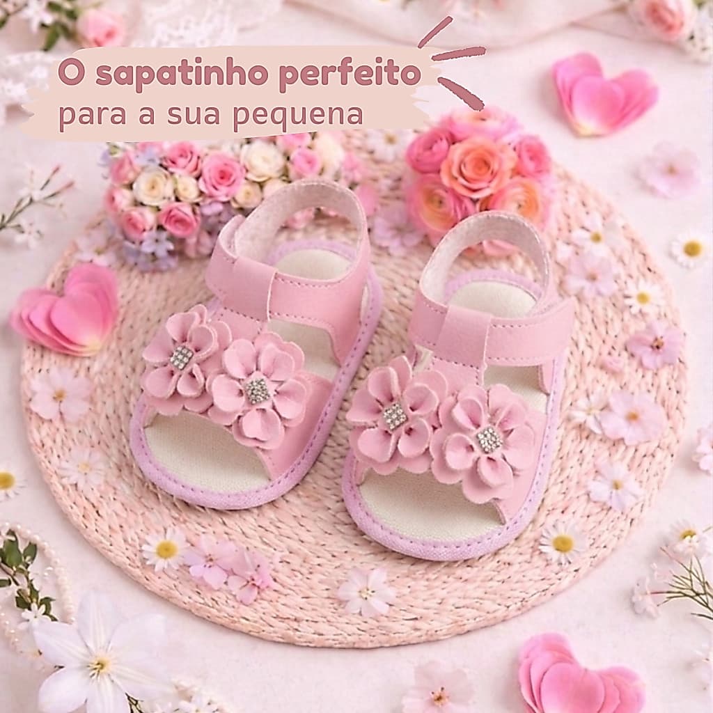 Sapatinho de Bebê Menina Flor Macio e Confortável