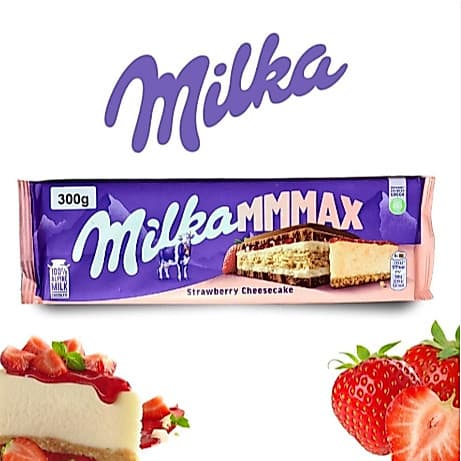 Barra de Chocolate Importado Milka Ao Leite Recheio Cheese Cake Morango 300G