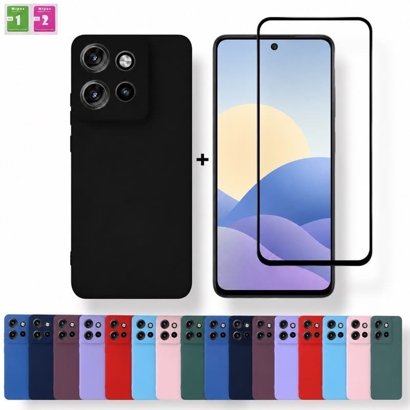 Kit Capa Para Motorola Moto G56 + Película De Cerâmica Capinha Aveludada