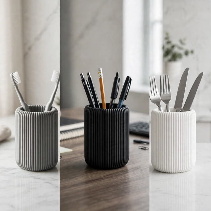 Organizador canelado multiuso - Escova Banheiro / Canetas Escritório / Talheres Cozinha - Moderno Cinza Preto Branco