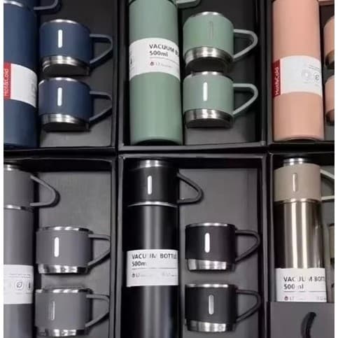 Garrafa Térmica Inox 500ml com Isolamento a Vácuo e Xícaras
