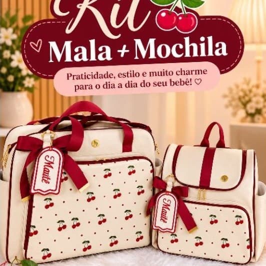 Kit Mala Maternidade + Mochila Personalizada para Bebê com Bordado Floral enxoval do bebê