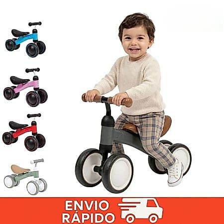 Bicicleta de Equilíbrio 4 Rodas Andador Infantil Bebê Sem Pedal Treino de Equilíbrio e Coordenação Motora