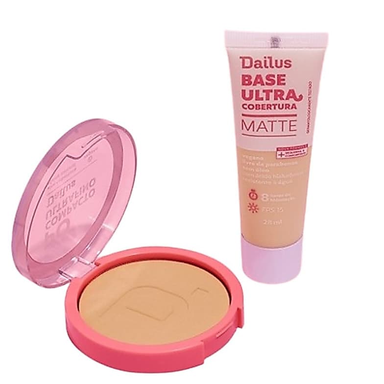 Kit Pele Dailus Base Líquida + Pó Compacto *Escolha sua Cor*