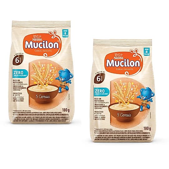 Cereal Infantil Mucilon 5 Cereais Zero Açúcar kit 2 unidades 180g