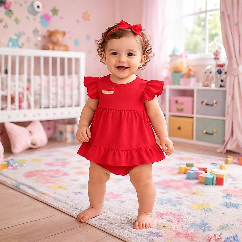 Kit Vestido + Calcinha Tapa Fralda Infantil Bebê Menina 0-6 Meses