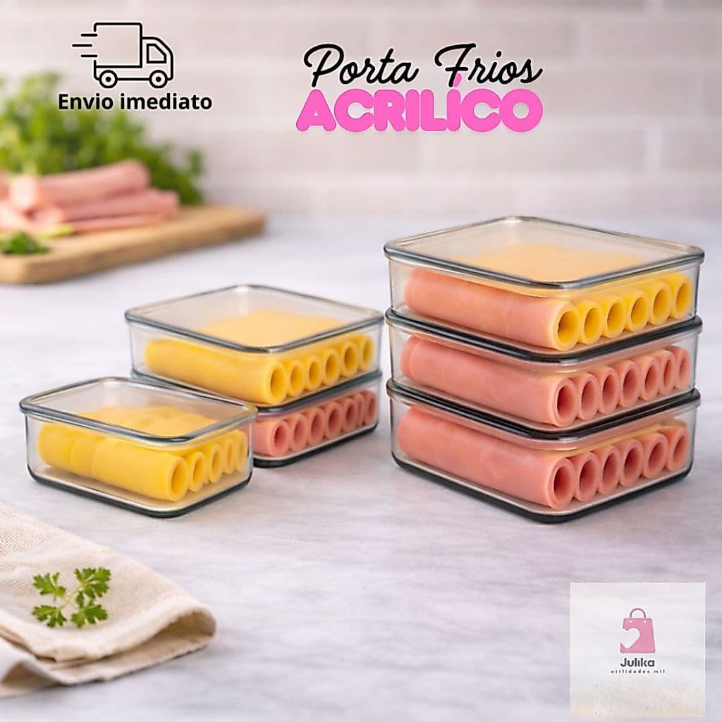 Porta Frios Empilhável com Tampa Transparente Organizador de Geladeira Multiuso