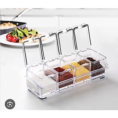 Porta Condimentos Temperos Acrílico 4 Potes Cozinha Modelo Quadrado Organização Pronta Entrega