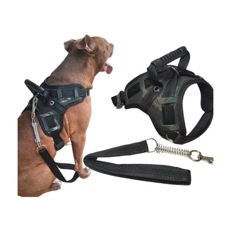 coleira e Guia para cachorro  coleira peitoral conforto peiteira sistema amortecedor impacto regulagem