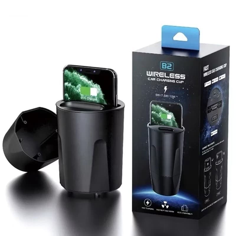 Carregador Veicular Sem Fio 2 em 1 para iPhone, Samsung e Xiaomi com Suporte para Celular