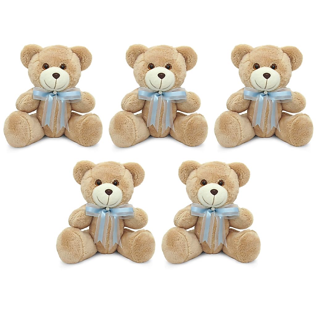 Kit 5 Ursinho de Pelúcia Articulado 15cm Sentado Com Laço Antialérgico Decoração Quarto Bebê