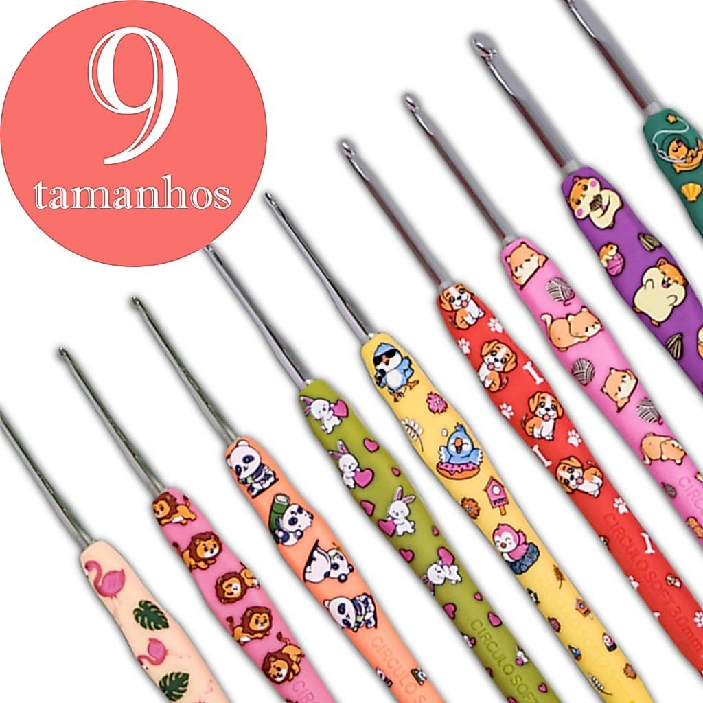 kit agulha croche amigurumi soft bichinhos completo 9 pçs