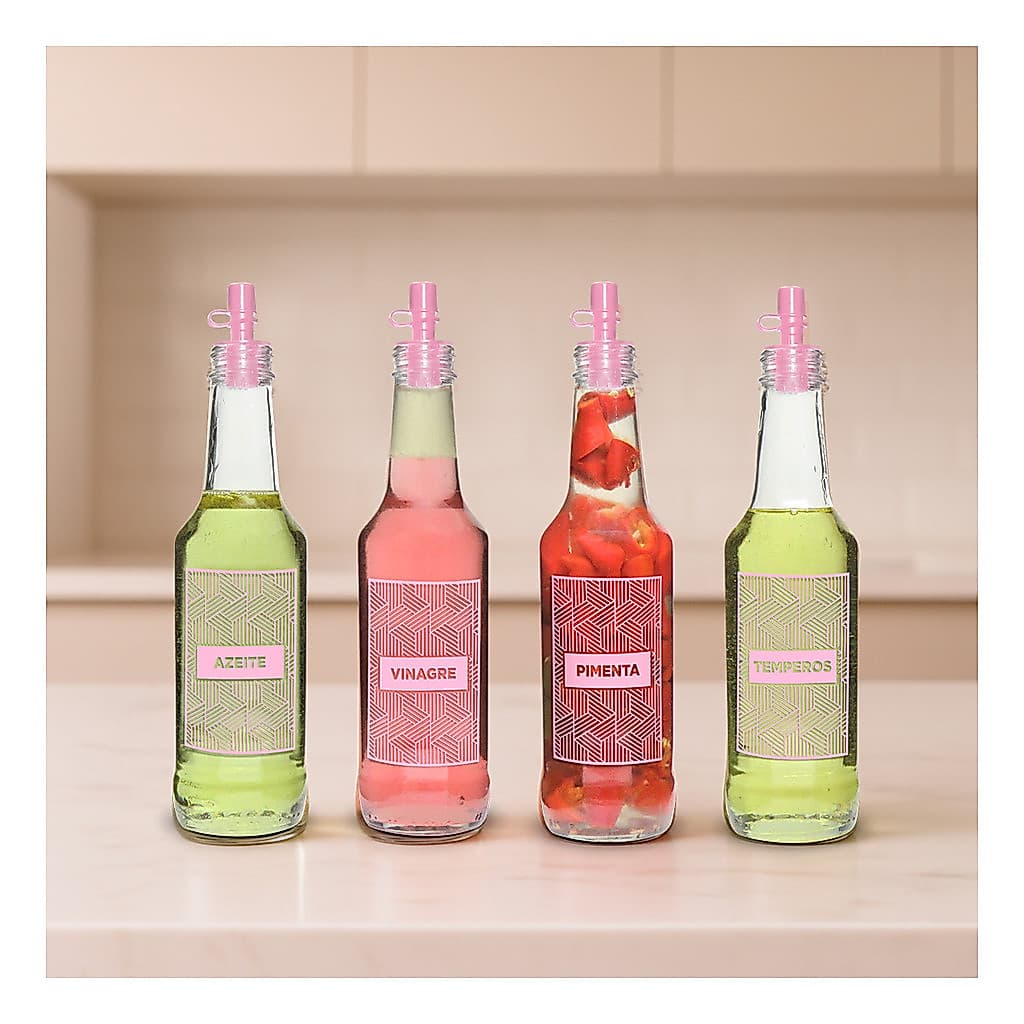 Kit C/ 4 Galheteiros 275ml - Azeite/vinagre/pimenta/temperos
