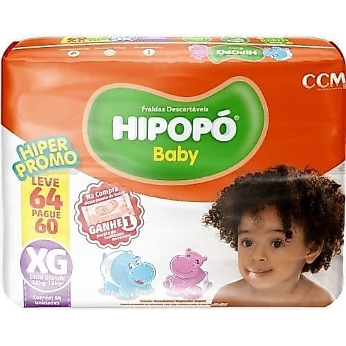Fralda Descartável Hipopó Baby Fecho Fixa Sem Cola Toque De Tecido Macio 10h Vários Tamanhos