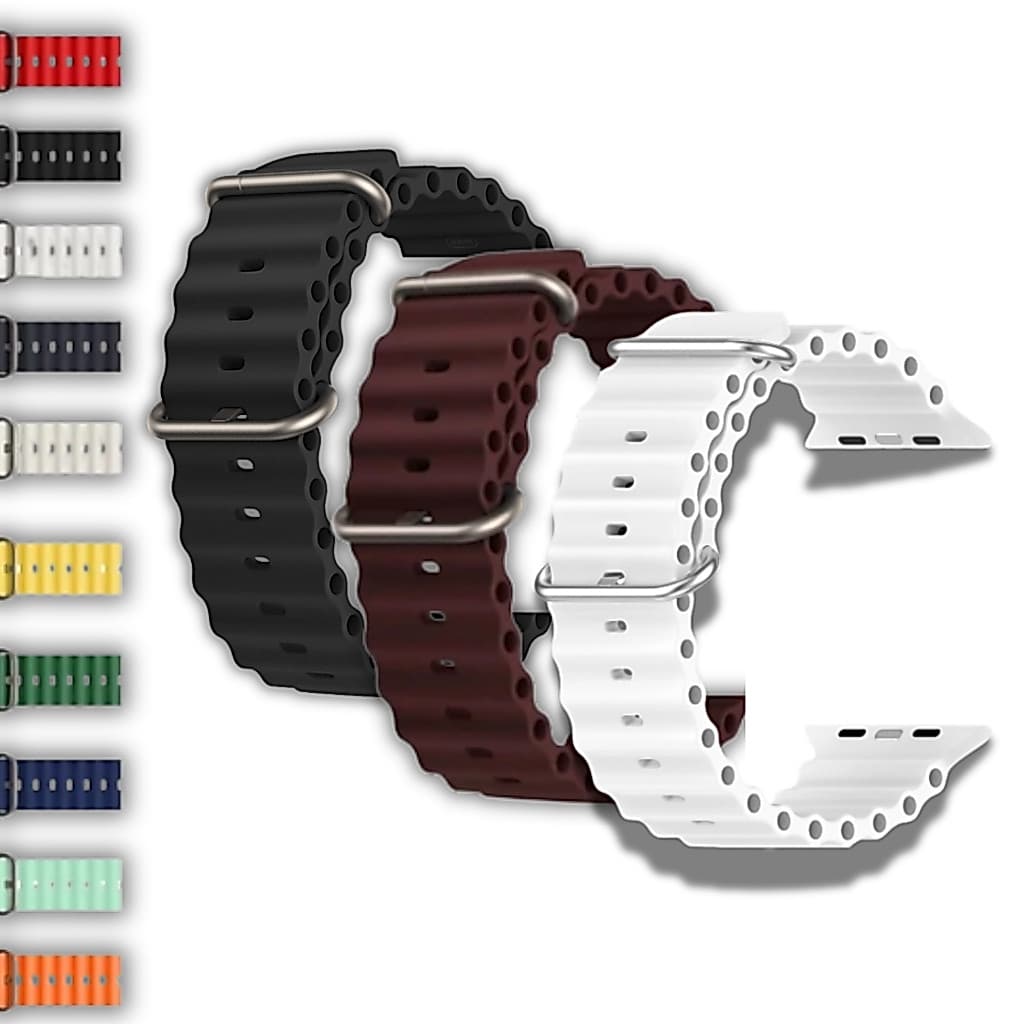 Kit 3 Pulseira Oceano Apple Watch Ultra Silicone Ocean Band Esportiva IWO 49mm 45mm 44mm 42mm 41mm