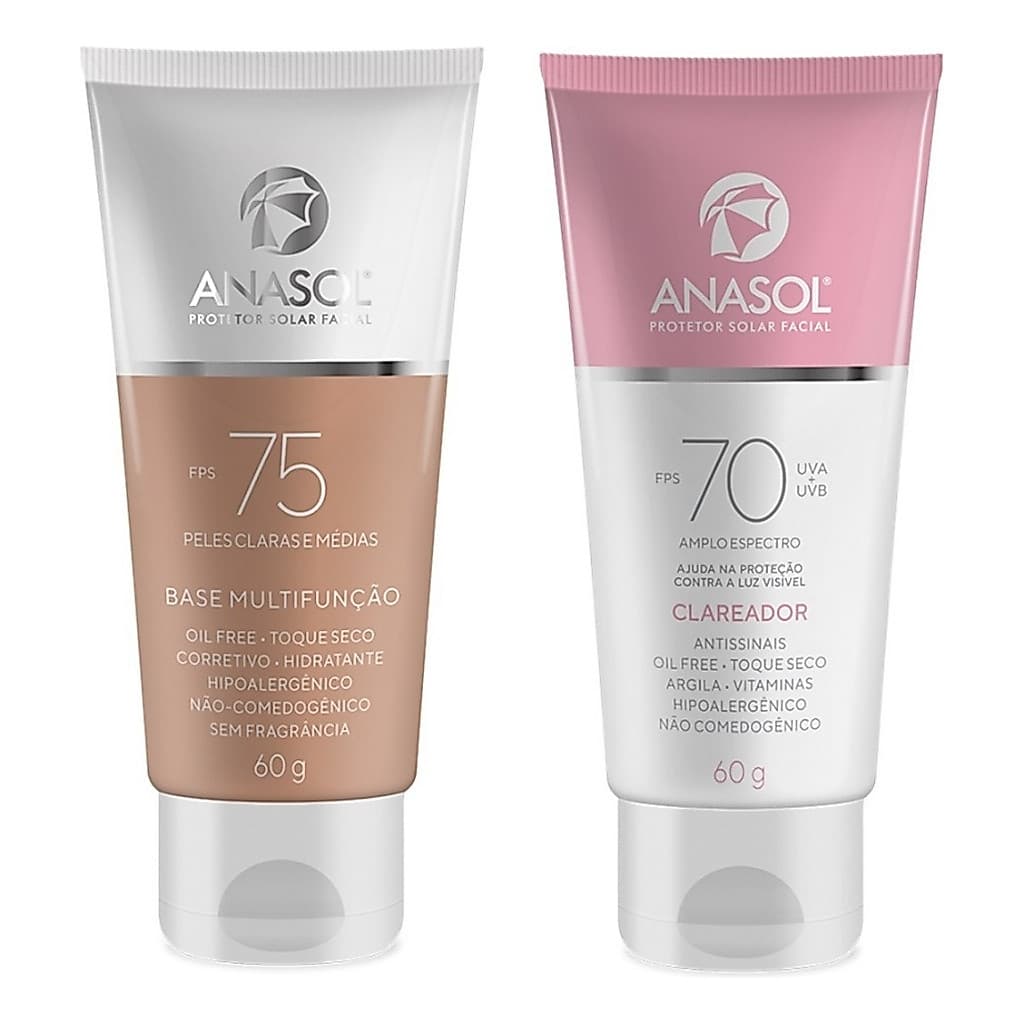 Kit  Anasol Protetor Solar Base Multifunção  Fps75 + Facial Fps70 Clareador