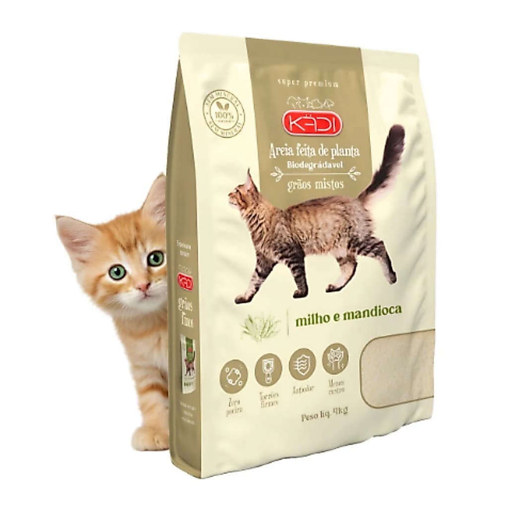 Areia Sanitária Gatos Milho Mandioca Kadi Graos Mistos 4kg