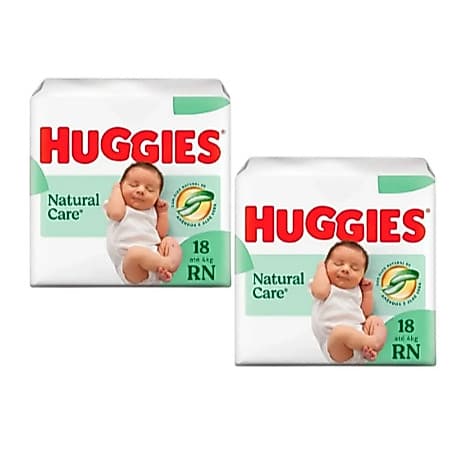 KIT COM 2 PACOTES - Fralda Huggies Natural Care RN Recém Nascido pacote com 18 unidades