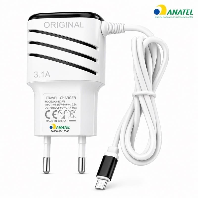 Carregador Rápido Original Inova 3.1A + Cabo V8 | 2 Portas USB | Bivolt | Carregamento Rápido