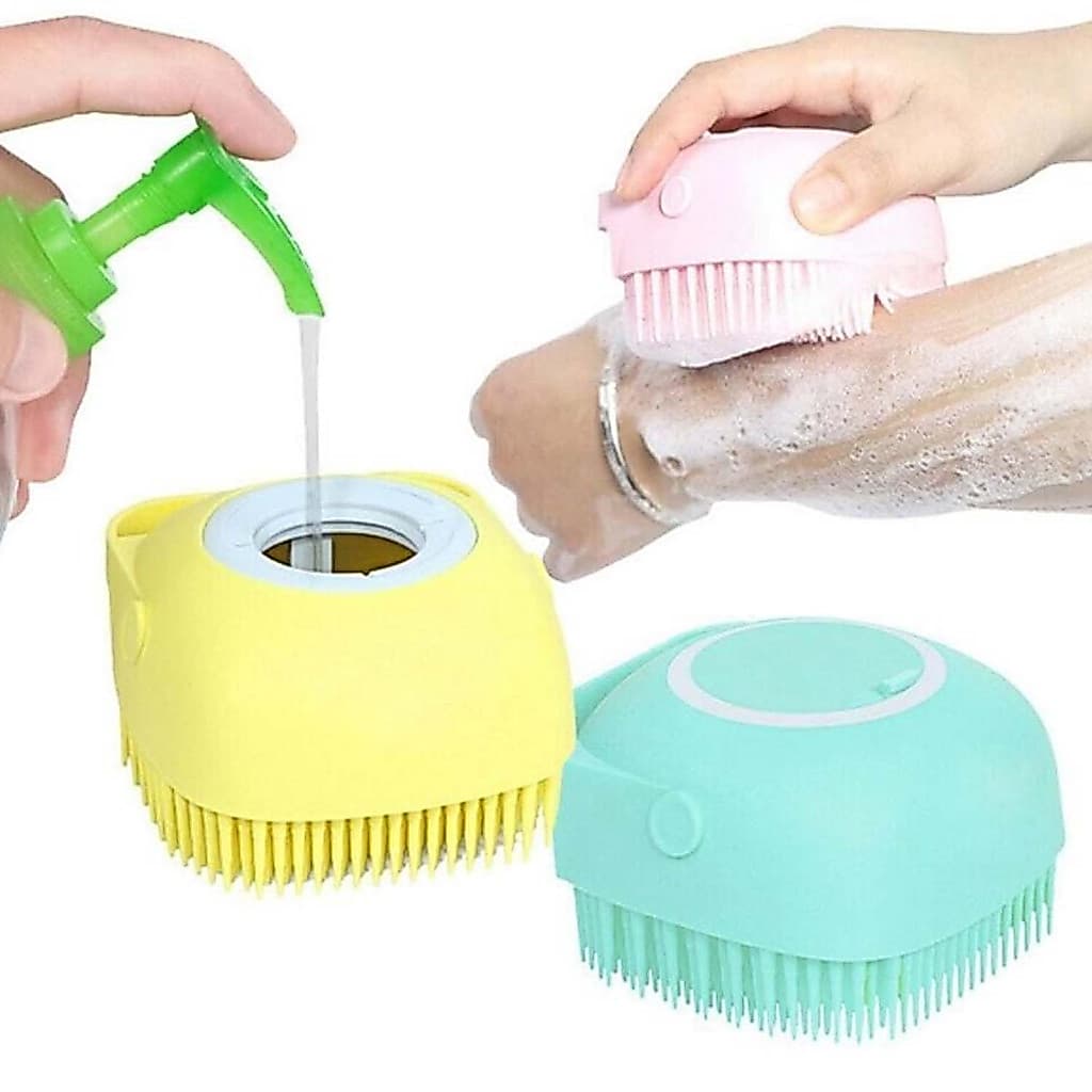 Esponja De Silicone Para Banho Com Dispenser Shampoo Sabonete Escova Crianças Adultos Pets