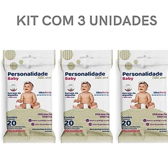 Toalha Umedecida Personalidade Pochet Com 20 Unidades - Kit com 60 lenços