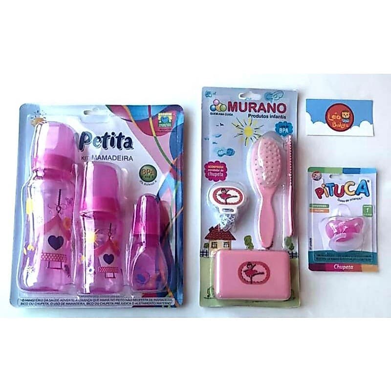 Kit com 3 Mamadeiras e Produtos de Bebê