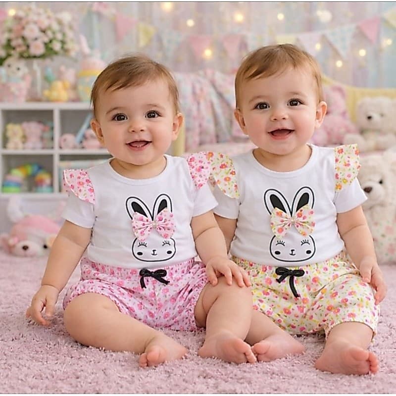 Conjunto para bebê menina 03 a 09 meses roupa para bebê camiseta e shorts para bebê 9 meses estampas variadas