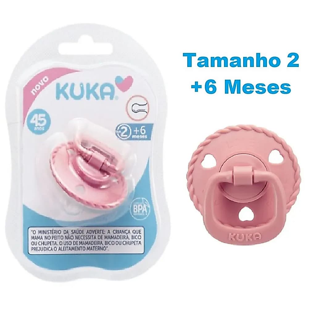 Chupeta para Bebês Kuka Classic (Tamanho 2) Rosa de Bico Redondo de + 6 Meses
