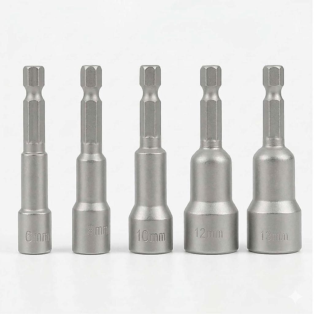 Jogo Soquete Canhão Magnético 1/4" 5 Peças 6-13mm Furadeira e Parafusadeira Aço Cr-V Profissional
