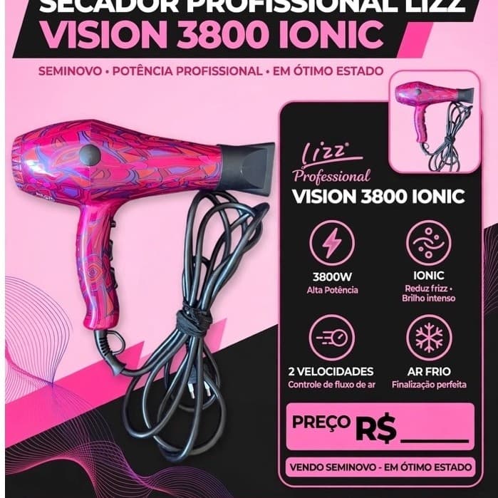 SECADOR DE CABELO LIZZ PROFISSIONAL VISION 3800 IONIC.