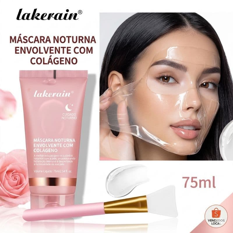 Máscara Facial Noturna Colágeno Anti Idade Hidratante Clareadora Pele Perfeita Glow Skincare Rosto 75ml