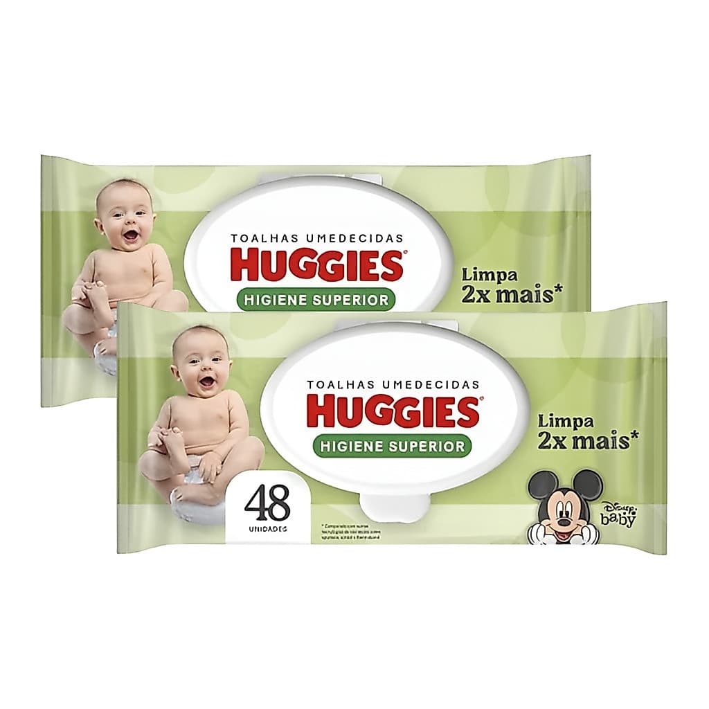 Kit 2x Lenço Umedecido Huggies Higiene Superior Pacote 48un