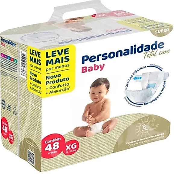 Fralda Descartável XG Bebe Infantil Personalidade Baby Total Care Bag 48un