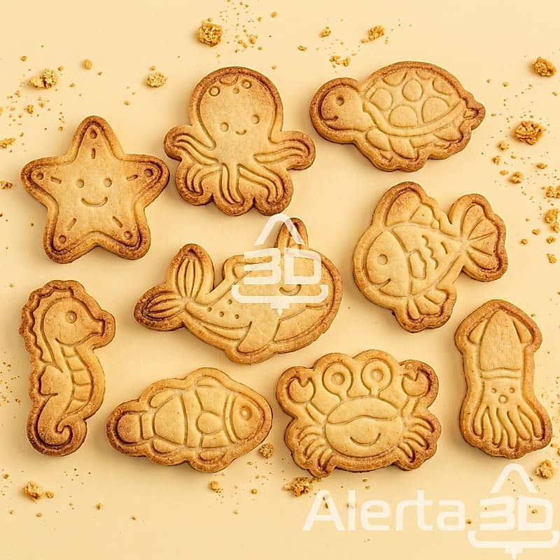 Kit 9 cortadores e marcadores de biscoito/massinha de modelar - Animais Marinhos