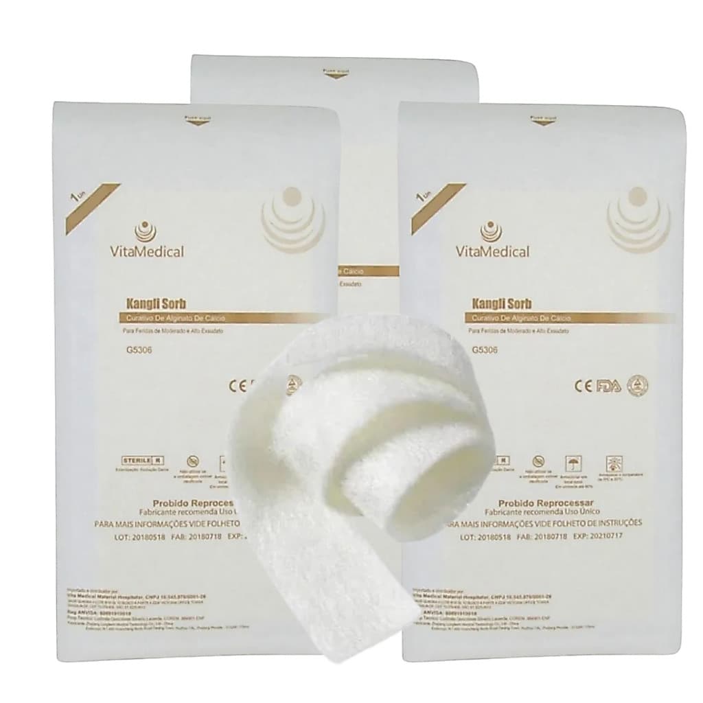 Kit 3 Curativos Fibra De Alginato De Calcio 2x30 Absorve Exutado Desbridamento