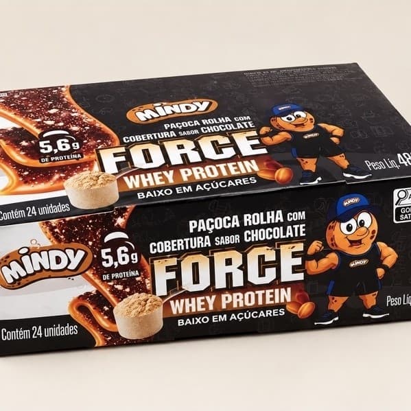 Whey Protein Paçoca Rolha coberto com chocolate Mindy 480g