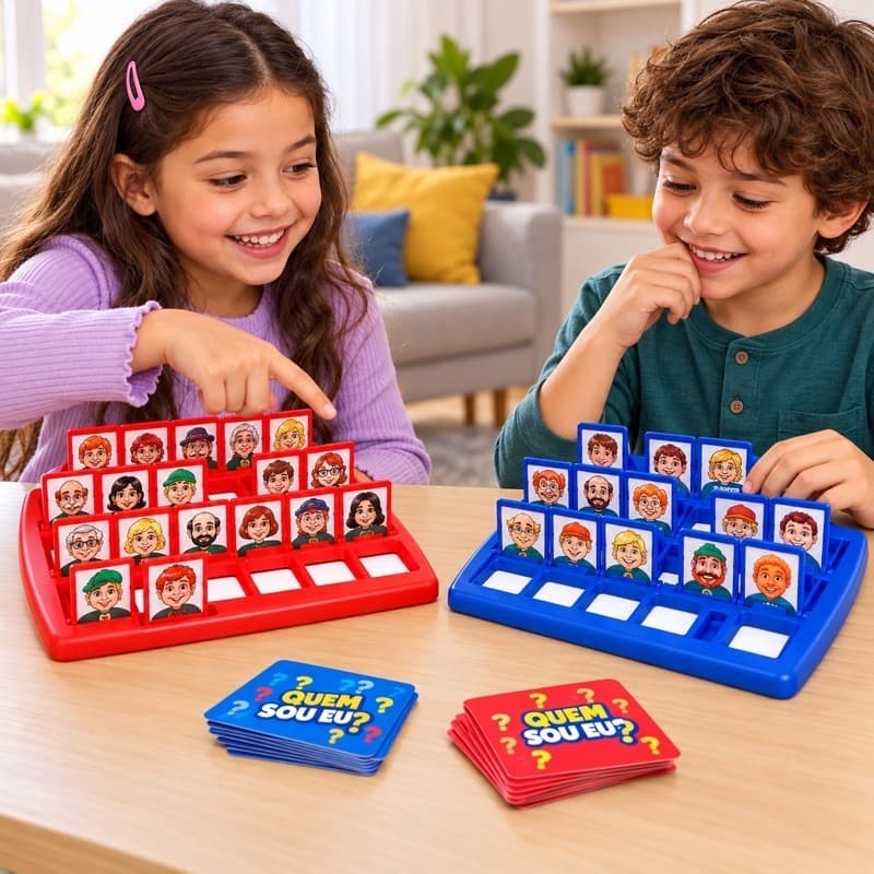 Jogo Quem Sou Eu Adivinha Quem Jogo de Tabuleiro Infantil 2 Jogadores Raciocínio Lógico Perguntas Família Crianças