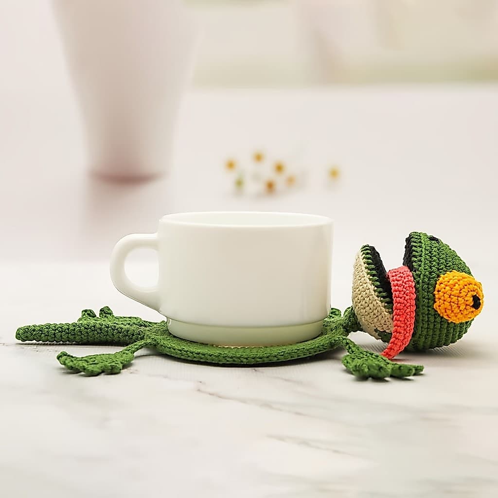 1 unidade de Kit de Crochê para Iniciantes - Porta-Copos de Sapo Fofo - Kit de Crochê Amigurumi - Kit de Crochê de Anima