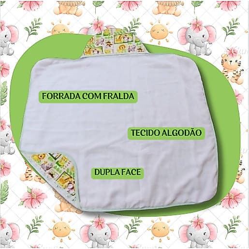 Toalha de Banho Bebê Dupla Face Forrada Com Fralda Algodão Com Capuz Infantil e Recém Nascido